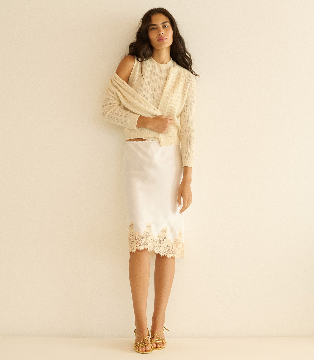 Elowette Skirt in Salt and Peach Lace - view 3