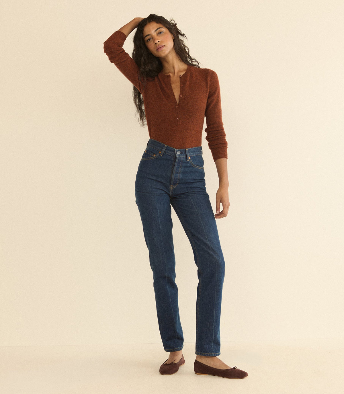 Heath Cashmere Henley in Ember - view 2