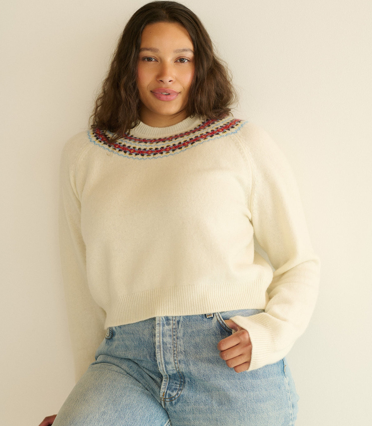 Boniface Sweater in Ivory Annecy Fair Isle - view 7