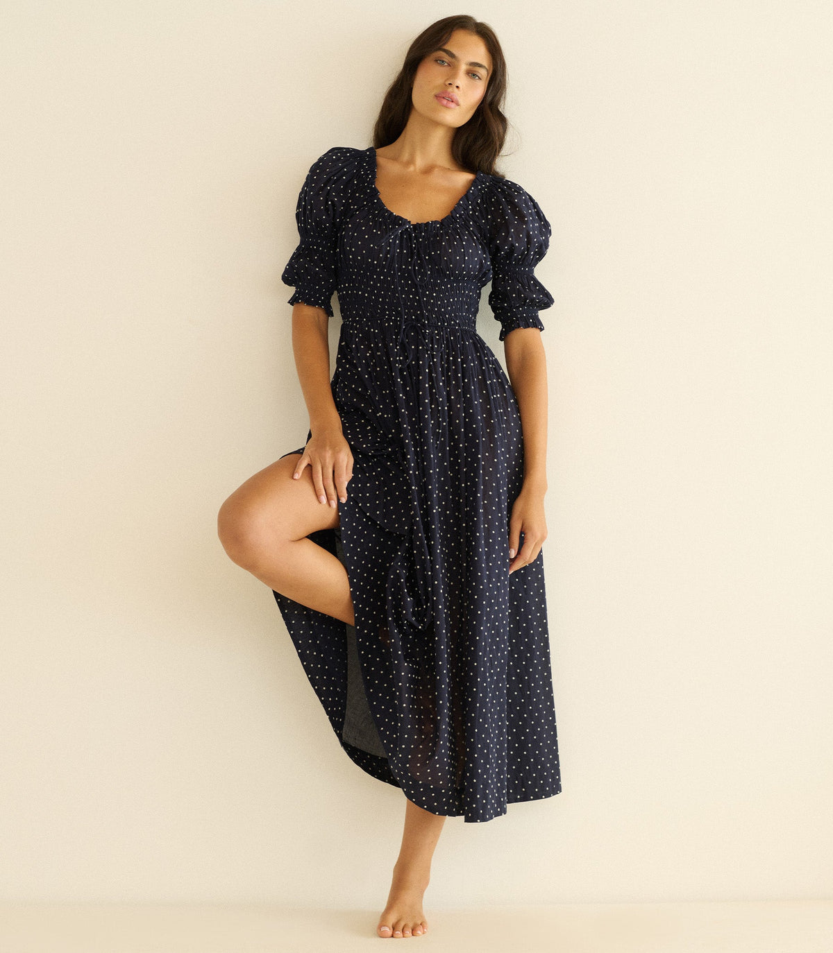 Ischia Dress in Navy Flock Dot - view 3