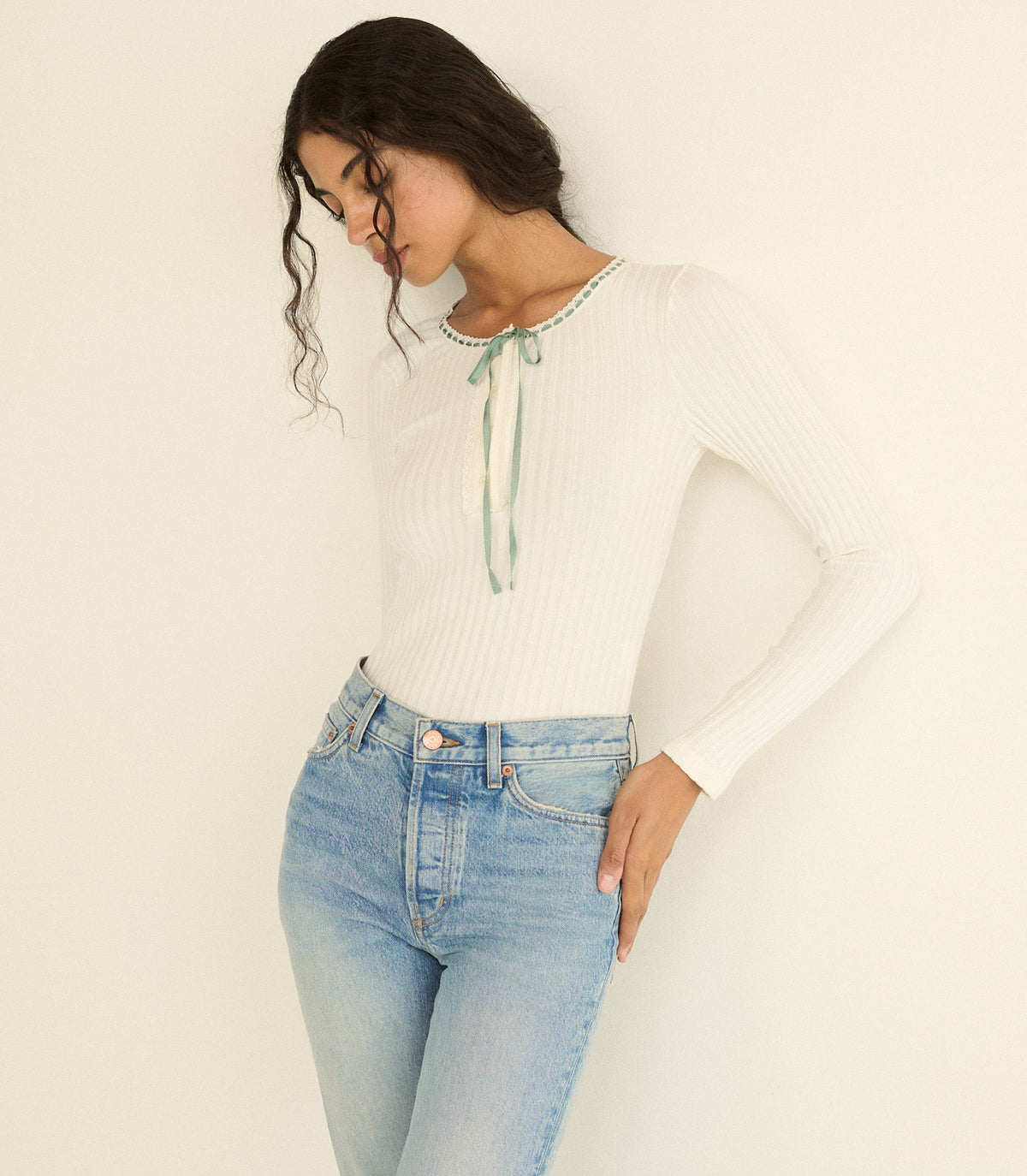Lidie Tee in Salt with Cloud Blue Ribbon - view 2